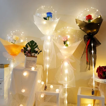 Diy Led Light Balloons Stand with Rose Flower Bouquet Event Decoration Birthday Party Wedding Decoration Led Bubble Balloon