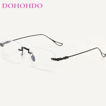 DOHOHDO Rimless Rectangel Мъжки очила Антирадиационна дамска рамка за очила 2024 Ретро модерни очила с малка рамка слънчеви очила