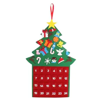 Felt Advent календар Адвент Коледен календар с 24 джоба дърво форма настолни декори подарък настолни декорации за дома