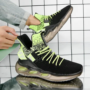 High Top плетени маратонки Мъже Streetwear платформа Non-slip мъжки обувки за бягане мода случайни дишащи обувки за обучение на открито мъж