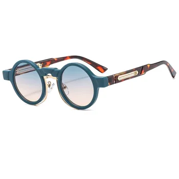 Ins Популярни модни кръгли слънчеви очила жени ретро марка дизайнер нюанси UV400 мъже тенденция зелени леопард слънчеви очила