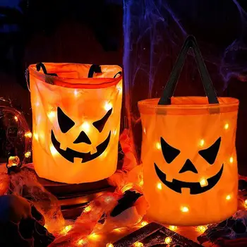 LED светлина Хелоуин бонбони чанти светят Хелоуин парти тиква кофа трик или лечение чанти тиква чанта многофункционални Goodie чанти 4