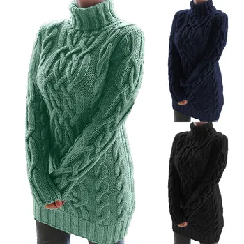 LeeveTurtlenec висок джъмпер пуловер зимна талия дълъг пуловер хлабав рокля жени пропуска върховете сладък върховете за жени