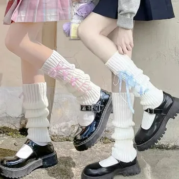 Lolita Leg Warmer Японски готически дълги чорапи панделка гамаши гети коляното готически зимен чорап плетени маншети глезена топло за жени