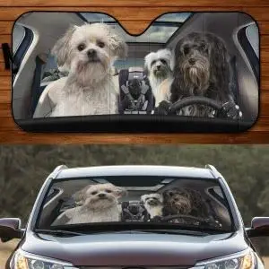 Lowchen Dog Family Driving Dog Lover Dog Lover Car Sunshade Windshield Sunshade for UV Sun Protection car windshield sunshades