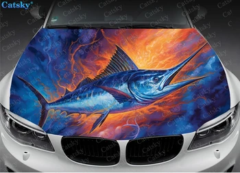 Marlin Jumping Out Of Water Car Hood Decal Truck Decals Vinyl Sticker Graphic Wrap Stickers Trucks Cars Bonnet Vinyls 1