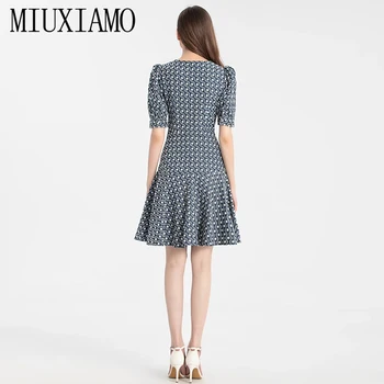 MIUXIMAO 2022 Висококачествена пролетно-лятна елегантна рокля с къс ръкав V-образно деколте бродерия мода случайни мини рокля жени Vestides 1
