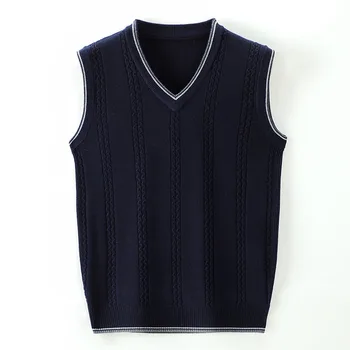New Autum Fashion Brand Solid 6% вълнен пуловер Пуловер V врата плетена жилетка Мъже Модерен без ръкави Ежедневни Най-високо качество мъжко облекло 1