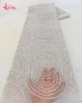OIMG Луксозен африкански тежък формован дантелен плат Висококачествен 5 ярда нигерийски пайети тюл 3D плат материал за сватба
