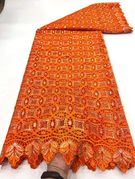 Orange Ново пристигане швейцарски Voile дантела бродерия африкански суха дантела плат високо качество 100% памук Гамбия жена облекла