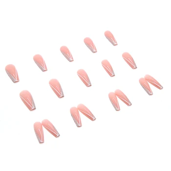 Pink дълга линия отпечатани фалшиви нокти безвредни и гладки ръбове фалшиви нокти за жени етап изпълнение износване