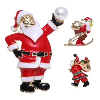 Santa Pin шал шалове шал клип Санта коледно дърво чорапи снежен човек ръкавици сладък Дядо Коледа интересни кристал пунктирана брошка 0