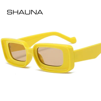 SHAUNA Нови бонбони цвят жени правоъгълник слънчеви очила реколта марка дизайнер мъже тенденция шампанско пънк слънчеви очила