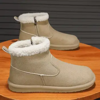 Snow ботуши мъжки руно облицована подплатени топло поддържане кожа интегрирани мъжки памук подплатени обувки носят извън минус 40 градуса Brea