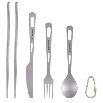 Tomshoo Titanium Flatware Chopsticks Knife Fork Spoon Set Лек открит къмпинг Комплект прибори за хранене за пътуване Пешеходен туризъм