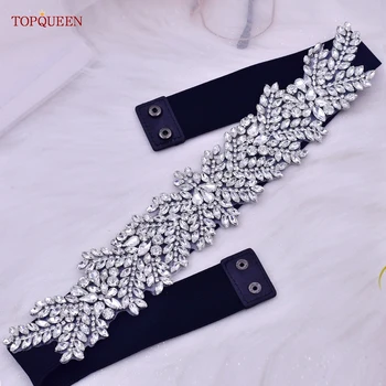 TOPQUEEN S420-B жени черна мода еластични широки колани сребърен кристал ръчно изработени мъниста крило рокля аксесоари лукс Sparkly