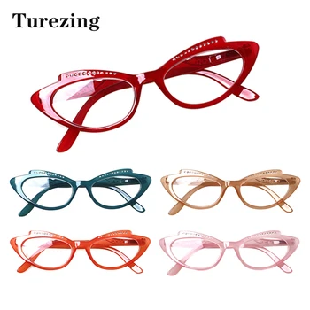TUREZING очила за четене за жени с диаманти висококачествени котешки очи рецепта очила с анти синя светлина безплатна доставка