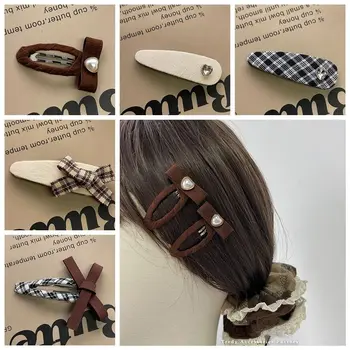 Y2k Bow Hairpin Simple Heart Rhinestone Bowknot BB Clip Cloth Side Clip Plaid Hair Clip Деца
