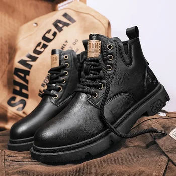 YNIDU обувки за мъже кожени ботуши Cowboy Combat Tactical Chelsea Casual Platform Designer Luxury Work Safety Ankle Sneakers 2023