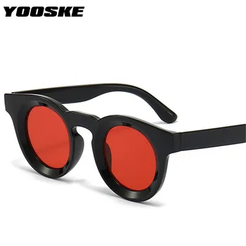 YOOSKE Ретро кръгли слънчеви очила Мъже Жени Личност Класически черни червени слънчеви очила Женска мода желе цвят очила нюанси UV400