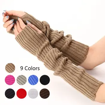 Без пръсти дълги ръкавици за китката мода 52 см фалшиви ръкави плетени ръкавици подгряващи ръце готически пънк лакът ръкавици момиче момчета 3