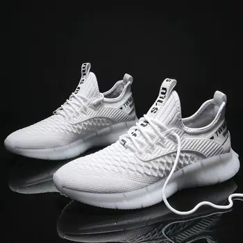 Бял цвят Ежедневни мъжки маратонки Спортни обувки за бягане на открито Леки меки дишащи мрежи Cool Flats Zapatos De Hombre