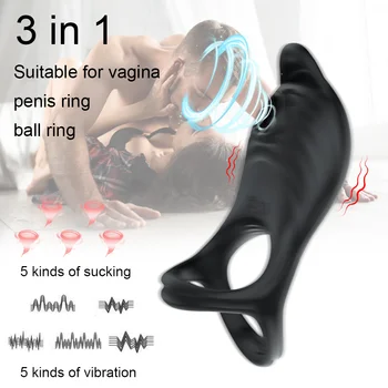 Вибратор за пръстен на петел за мъж със смучеща функция Пенис пръстени Дистанционно управление клитор стимулатор 5 вибрации секс играчка за мъже двойки