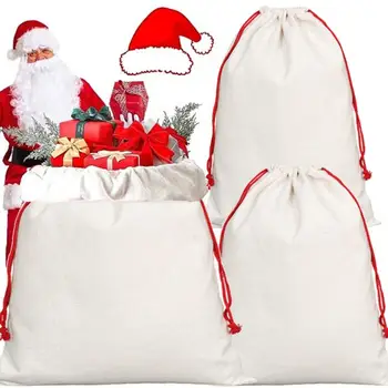 Висококачествена памучна чанта за подаръци платно Santa Sack Просторна коледна чанта за подаръци за бонбони играчки подаръци Коледа за Коледа