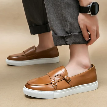 Висококачествени кожени мъжки обувки случайни луксозна марка мъже мокасини дишаща приплъзване на мъжки обувки за шофиране плюс размер 38-46