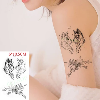 Водоустойчив временен стикер за татуировка ins Вълк котка зайче луна секси боди арт флаш tatoo фалшив tatto за жени мъже