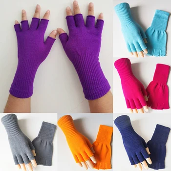 Вълнени плетени ръкавици с половин пръст за жени Мъже Stretch ръкавици без пръсти Открит Колоездене китката ръкавици дълги ръкави зимата топло