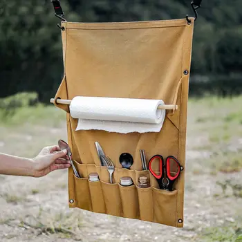 Външна платнена чанта за съхранение на прибори за хранене, монтирана на стената стойка за тъкани, пикник къмпинг преносима, многофункционална чанта за окачване на палатки, A871
