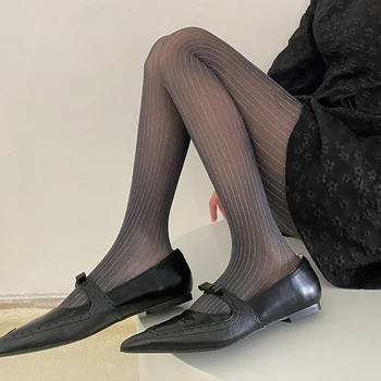 дамски чорапогащи тънки прозрачни реколта секси раирани чорапи вертикален модел разтеглив чорапогащник момиче готически дрехи бельо