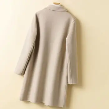 Дамско зимно палто стилно дамско палто със средна дължина топло плътно цветно едноредно с джобове за есенна зимна ревера яка