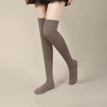 Есен Зима Дамски вълнени плетени чорапи Плътен цвят Топъл клин Високи чорапи до коляното Жокер мода корейски чорапи 0