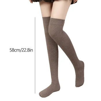 Есен Зима Дамски вълнени плетени чорапи Плътен цвят Топъл клин Високи чорапи до коляното Жокер мода корейски чорапи 5