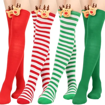 Жени Коледни чорапи Сладки кукли Дядо Коледа / Елк Високи чорапи Чорапи над коляното за аксесоари за облекло на улицата