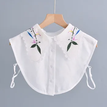 Жените бродерия флорални риза фалшива яка женски твърди подвижни ревера риза фалшива яка блуза половин риза върховете Fuax Cols 0