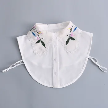 Жените бродерия флорални риза фалшива яка женски твърди подвижни ревера риза фалшива яка блуза половин риза върховете Fuax Cols 2