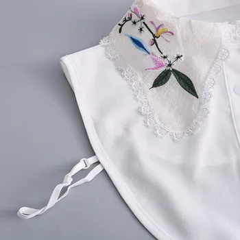 Жените бродерия флорални риза фалшива яка женски твърди подвижни ревера риза фалшива яка блуза половин риза върховете Fuax Cols 4