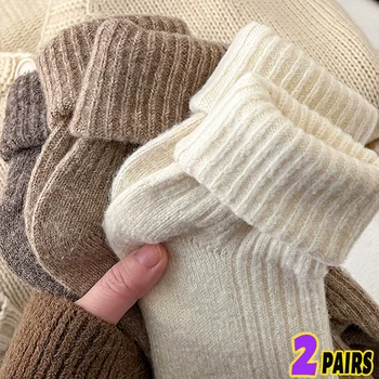 Жените вълнени чорапи топло зимата сгъстяване кашмир размита случайни плътен цвят удобен дом чорап меки дълго термични сън етаж