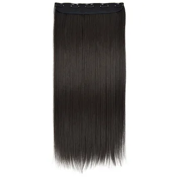 Женски дълга права коса пет-клип коса разширение едно парче клип коса перука избелени индийски кост прав дантела перука естествен черен
