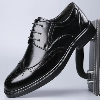 Кожени обувки Мъжки есен британски стил Бизнес официално облекло Ежедневни ретро малки кожени обувки Мъжки момчета Работа модни обувки