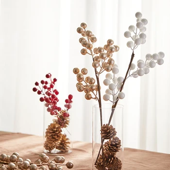 Коледна симулация Червена плодова украса Коледно дърво аксесоар резници шампанско златен DIY бели плодове резници