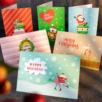 Коледни поздравителни картички с пликове стикери Весела Коледа Нова година парти доставки Коледа хартия пощенска картичка Navidad Натал Ноел