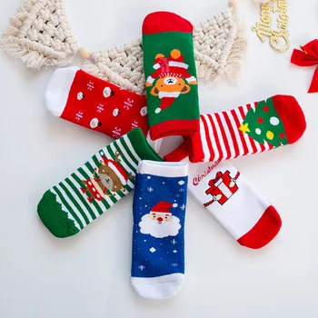 Коледни чорапи зимни удебелени хавлиени чорапи детска карикатура Дядо Коледа лосове нехлъзгащи се подови чорапи топли чорапи за момчета и момичета