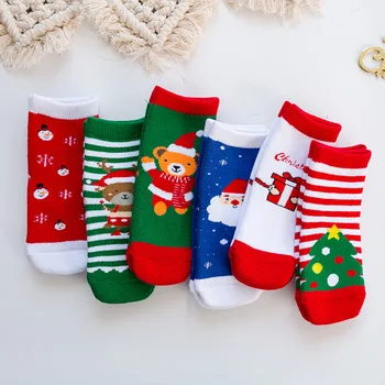 Коледни чорапи зимни удебелени хавлиени чорапи детска карикатура Дядо Коледа лосове нехлъзгащи се подови чорапи топли чорапи за момчета и момичета 5