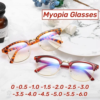 Литературна и ретро тенденция Близо до зрението Очила Половин рамка Райс нокти Миопия очила Анти-синя светлина Оптични късогледи очила