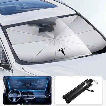 Лого на автомобила Слънчев чадър Блок на предното стъкло Топлина UV чадър за чадър за Tesla Модел 3 Модел S Модел X Модел Y Роудстър Стайлинг на автомобили