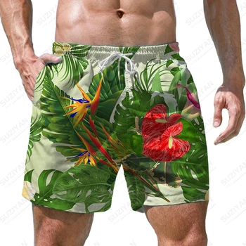 Лято нови мъжки шорти тропическо растение 3D принтирани мъжки шорти случайни ваканционен стил мъжки шорти модна тенденция мъжки шорти